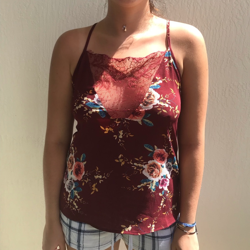 ✨ Shein burgandy lace and flowers tank ✨